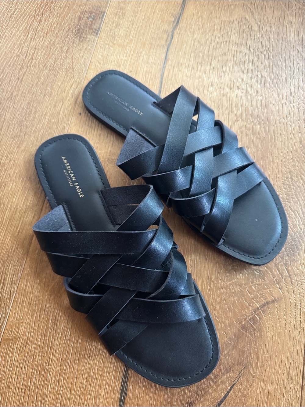 Genuine Leather American Eagle Outfitters Black Woven Slide Sandals